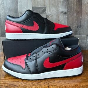 Nike Air Jordan 1 Low Bred Twist Black Varsity Red 553558-067 Mens Sz 13 No Lid